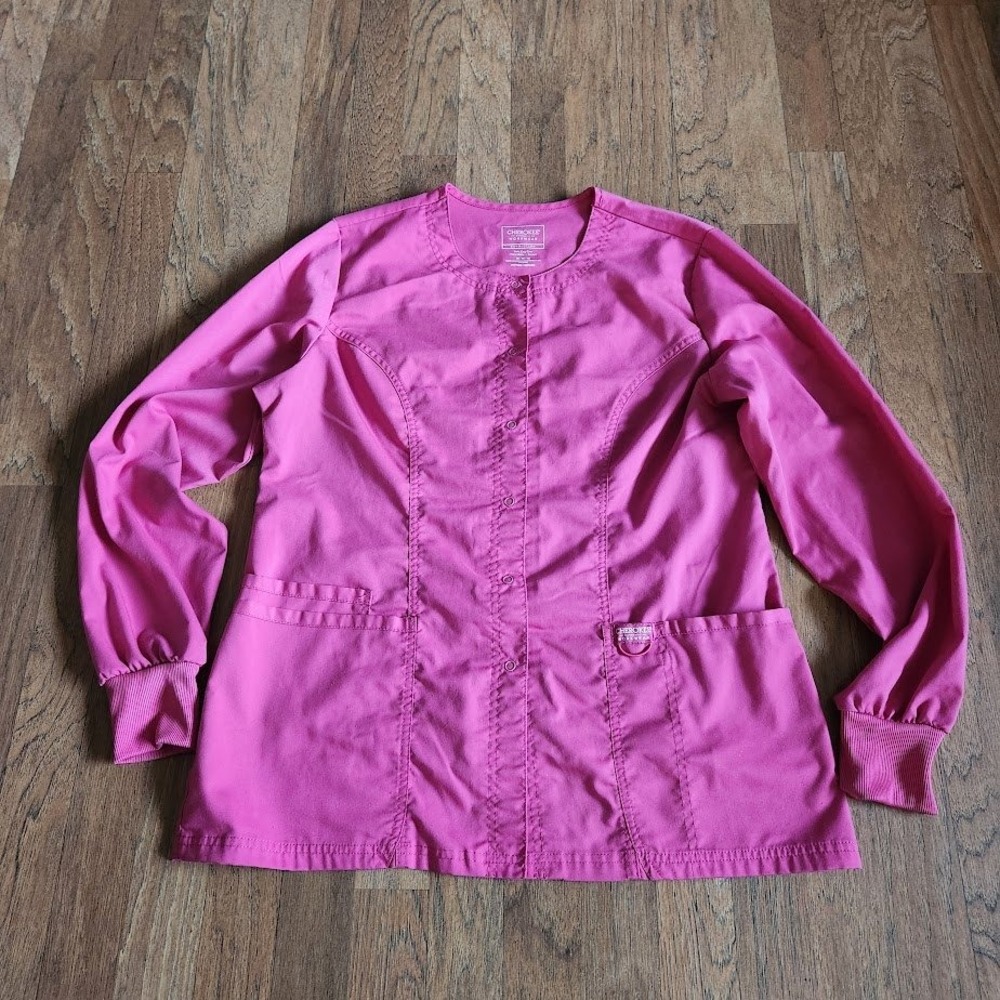Cherokee Workwear Revolution Pink Snap Front Scrub Jacket WW310 Medium 727